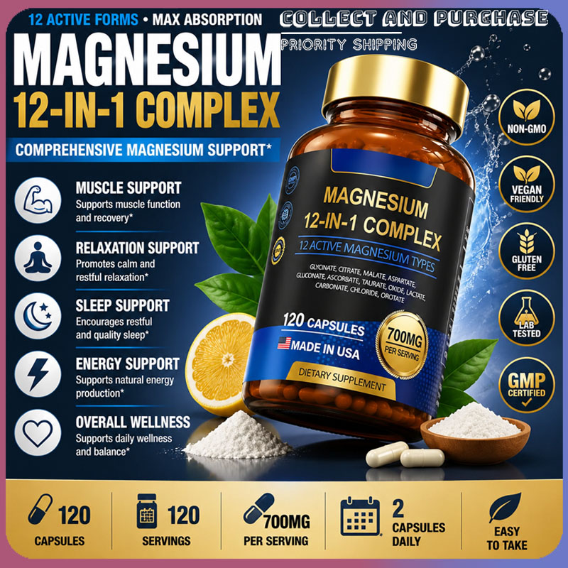 Magnesium Glycinate Capsule - GDO'suz Magnezyum Kompleksi 700mg, 12 Aktif